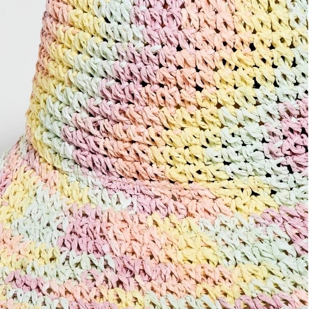 New Lele Sadoughi Raffia Rainbow Pastel Playa Bucket Hat
